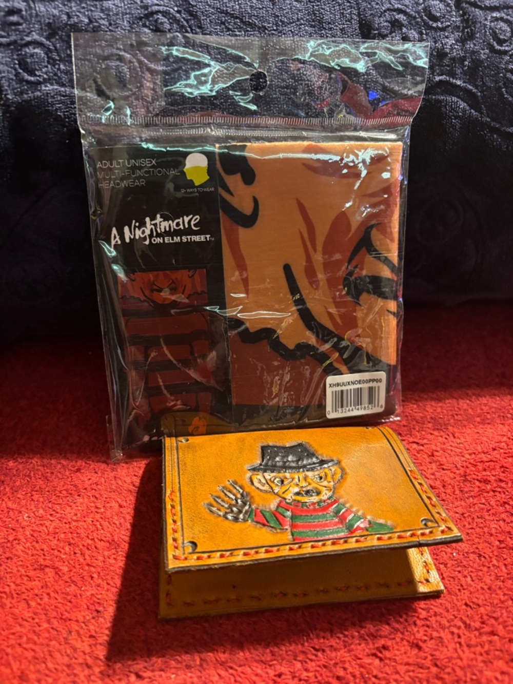 Freddy Krueger Multi-Functional Headwear & Handmade leather Wallet .